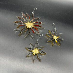 Vintage Christmas Ornaments Handmade Aluminum Flowers Decorations Set Of 3